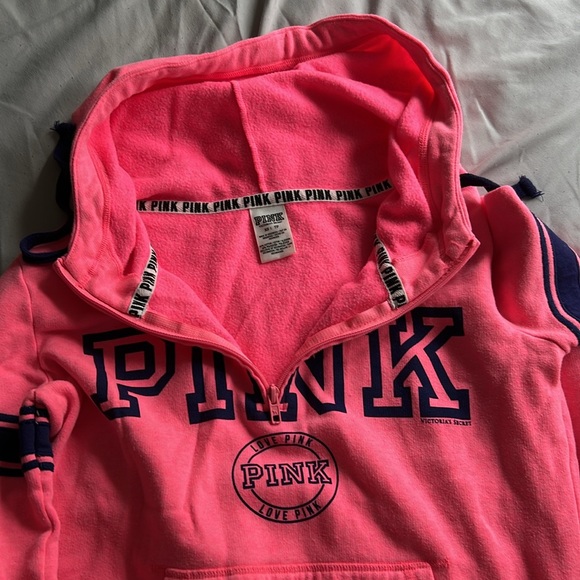 PINK Victorias Secret Half Zip Hoodie Love Size X Small Sport Stripe Junior Y2K - Picture 5 of 6